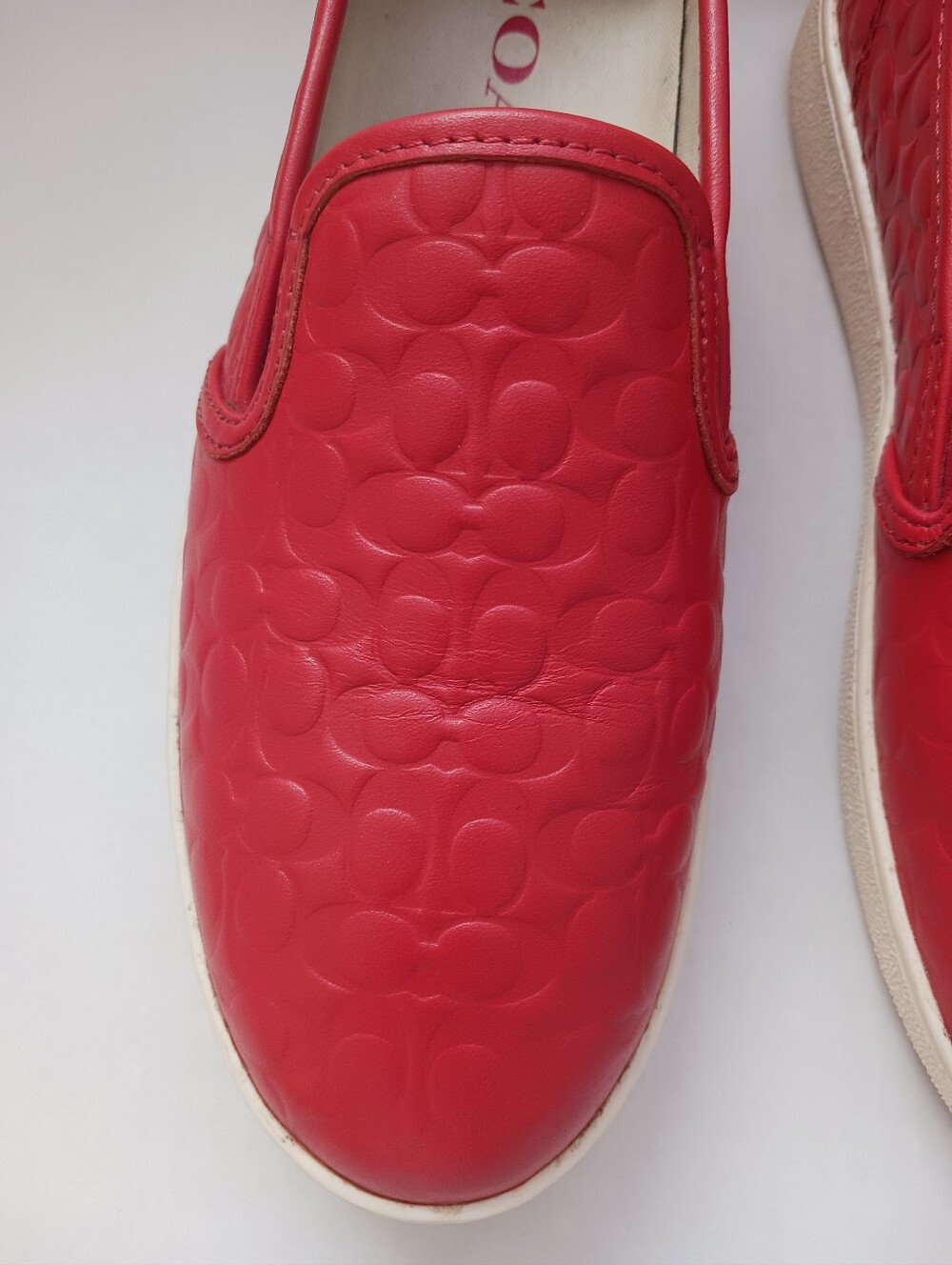 Coach FG2118 Red Leather Slip-On Comfort Shoes Sneaker Women's Size 7B EU37.5 - Picture 5 of 16
